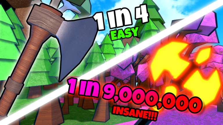 Official Roblox Axe RNG thumbnail showing rarity text and glowing axes